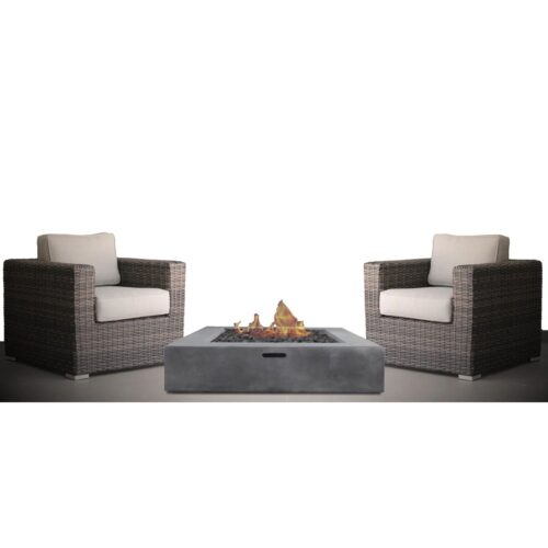 3 Piece Patio Rattan Furniture Set With Cushions Fire Pit - Brown