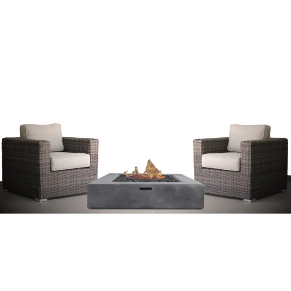 3 Piece Patio Rattan Furniture Set With Cushions Fire Pit - Brown 3 Piece Patio Rattan Furniture Set With Cushions Fire Pit - Brown