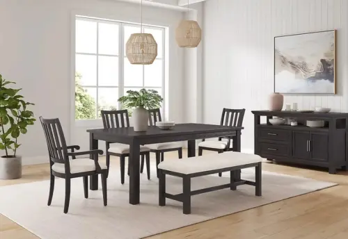 Parson Creek Cinder 6-Piece Dining Set with Upholstered Bench and Slat Back Chairs