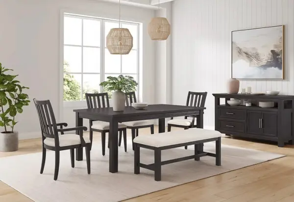 Parson Creek Cinder 6-Piece Dining Set with Upholstered Bench and Slat Back Chairs