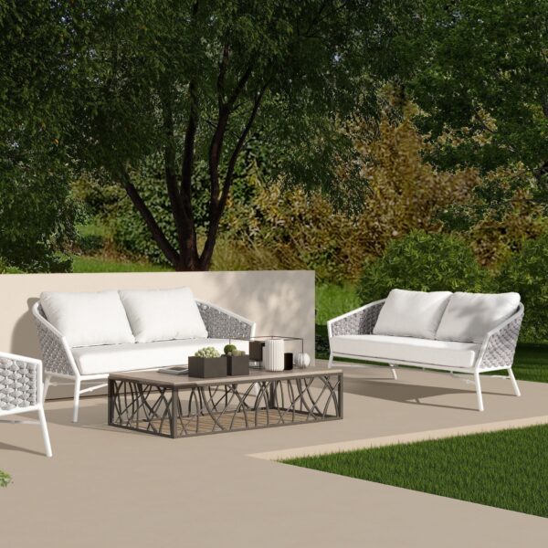 Rowan - Rope Barrel Back Patio Conversation Loveseat Sofa - Optic White Rowan - Rope Barrel Back Patio Conversation Loveseat Sofa - Optic White