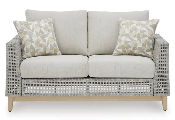 Seton Creek Contemporary Outdoor All Weather Loveseat with Cushions and Throw Pillows