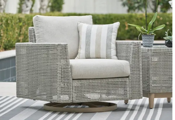 Seton Creek Contemporary Outdoor All Weather Swivel Lounge Chair with Cushions and Throw Pillow