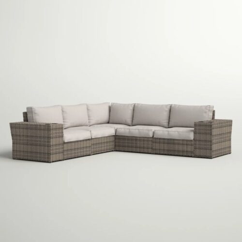 Wide Outdoor Wicker Patio Sectional With Cushions & Reversible Design - Gray