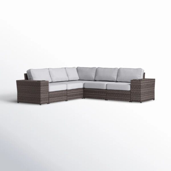 Wide Reversible Outdoor Sectional Sofa With Cushions - Brown / Gray Wide Reversible Outdoor Sectional Sofa With Cushions - Brown / Gray