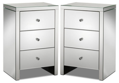 Illusion Set of 2 Night Tables - Mirrored Glass